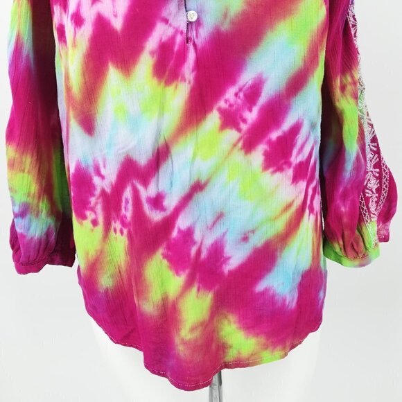 Tie-Dye Peasant Top Size M Embroidered Hippie Boho Shirt Merona OOAK - Picture 8 of 12